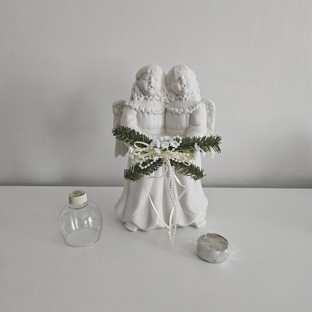 Vtg Singing White Bisque Porcelain Angels Votive Holder - New in Box